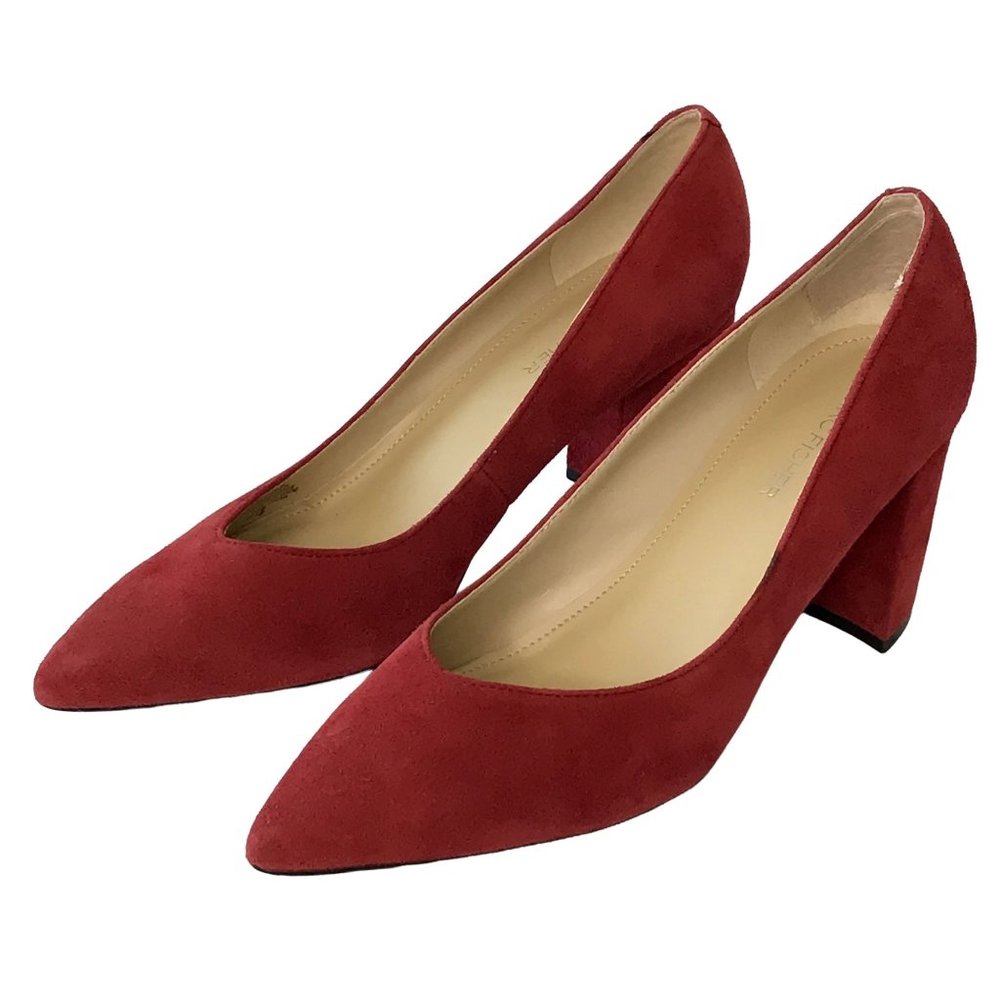 Marc Fisher Red Suede Pointed-Toe Block Heel Pumps